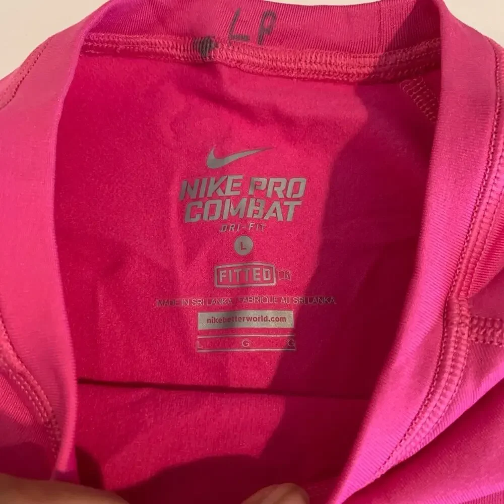 Nike Top Womens L Large Pink Therma Fit Pro Combat Fitted DriFit Fleece Lined